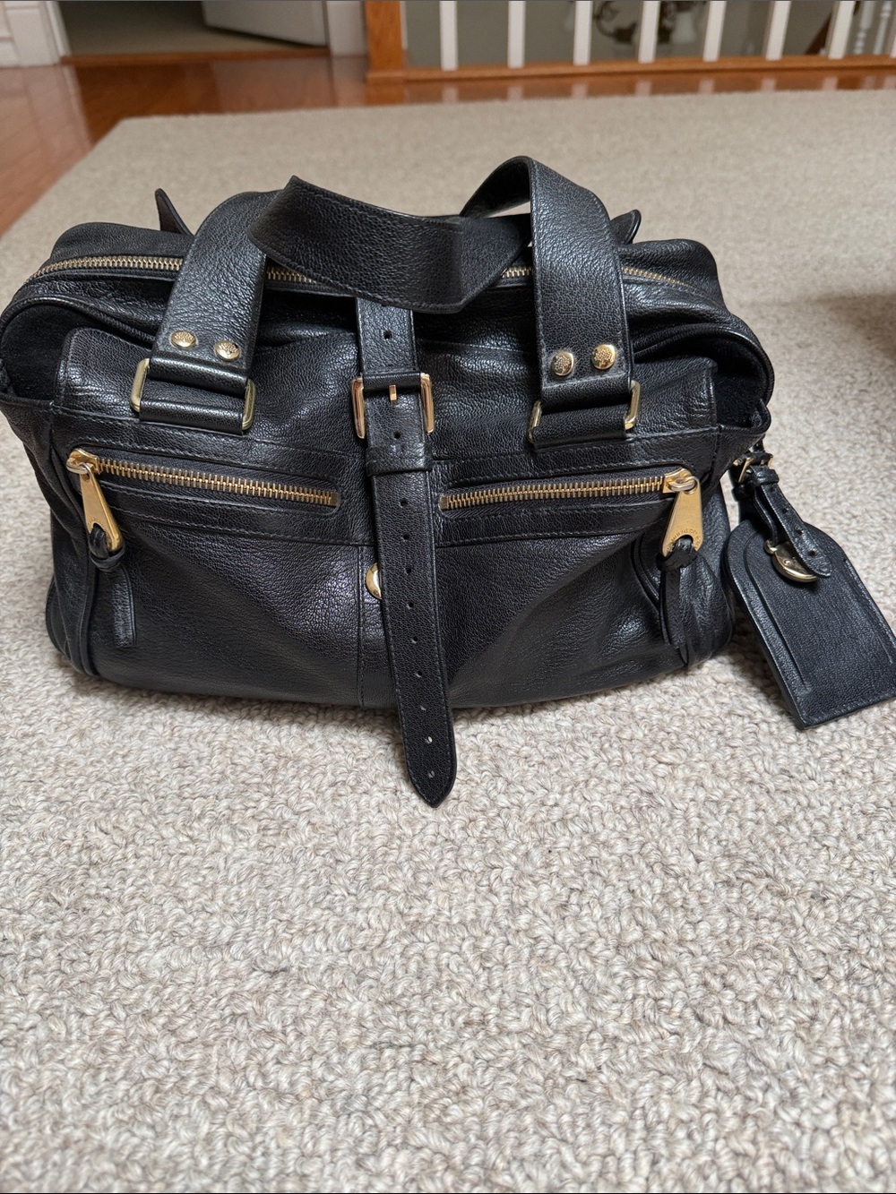 Mulberry Black Leather Satchel with Gold Hardware
